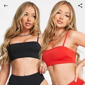 ASOS DESIGN Red and Black Bikini Crop Top 2 Pack - Sz US 14